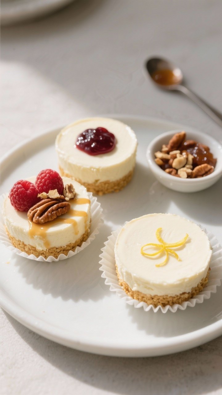 Final dish/overhead presentation: Tasty top-down shot of fully chilled keto cheesecake cups removed 