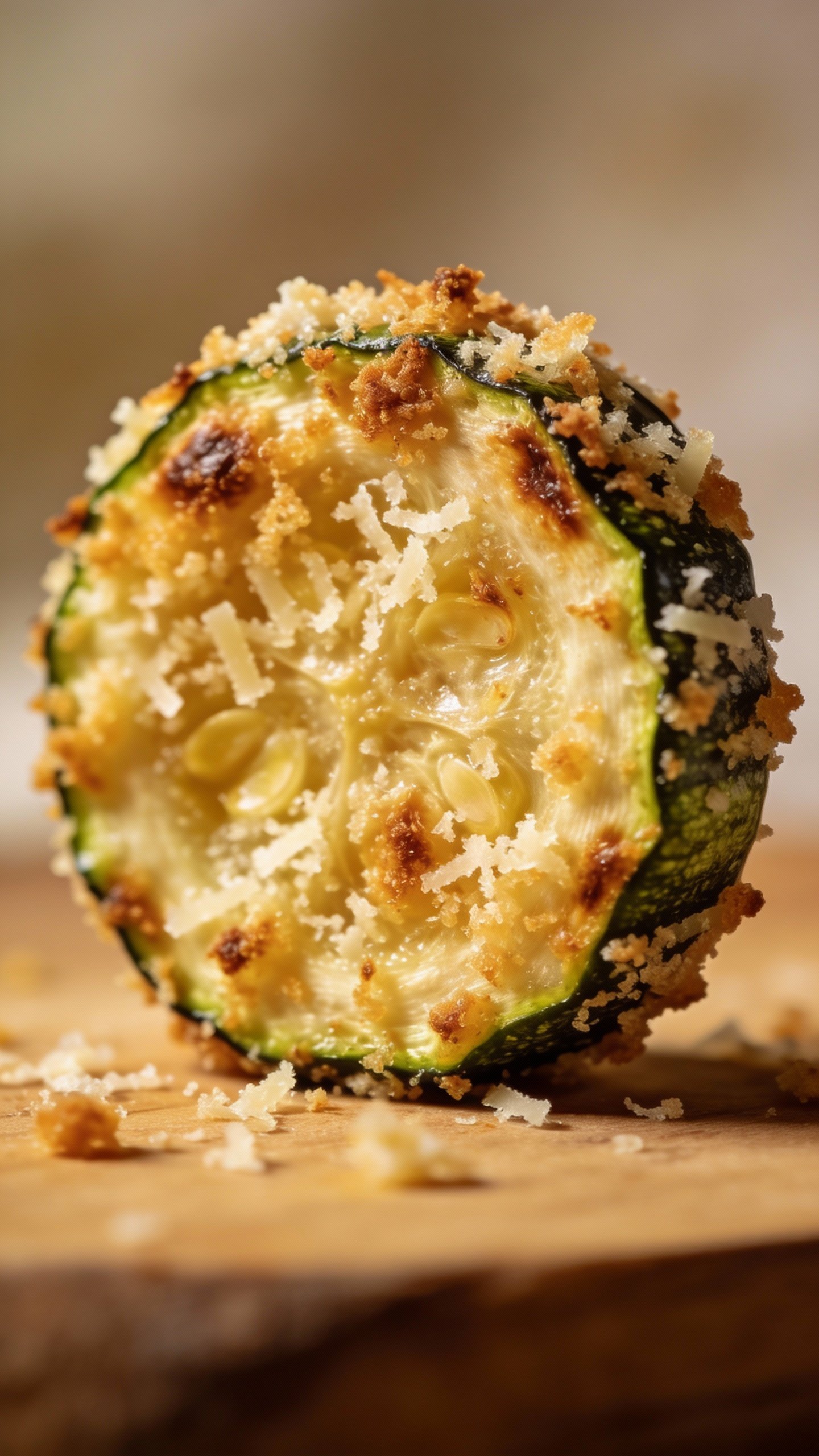single roasted zucchini round with crispy parmesan crust