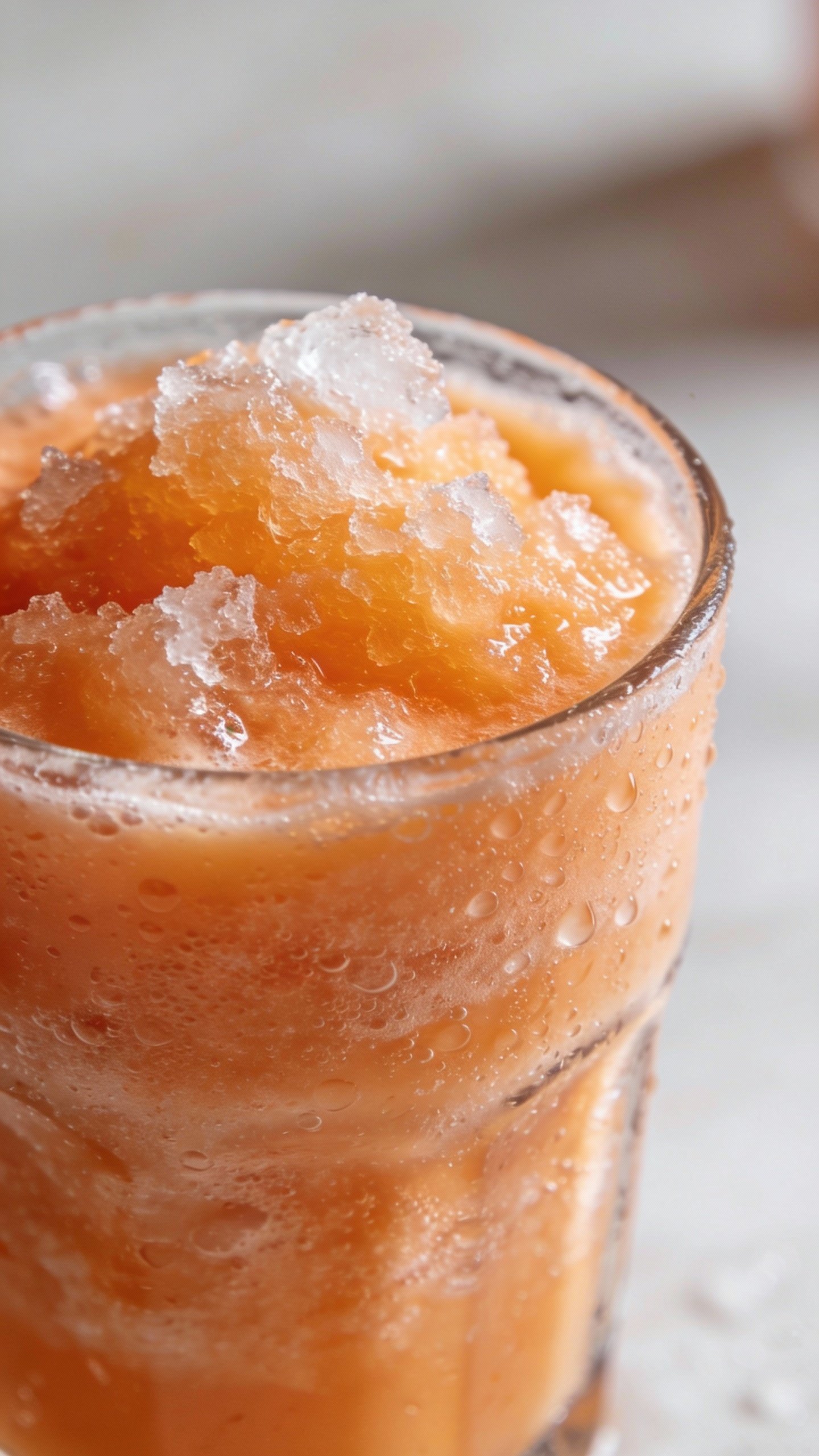 frosty orange creamsicle smoothie in clear glass, closeup