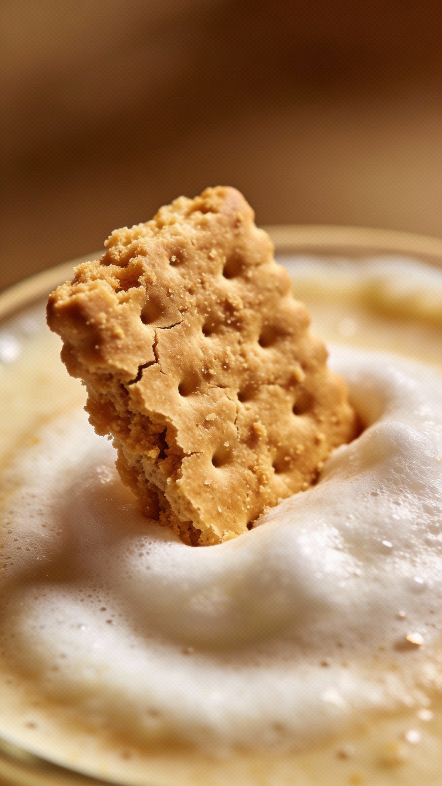 single graham-cracker crumble garnish on smoothie foam, macro