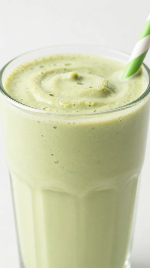 closeup creamy avocado vanilla smoothie in clear glass