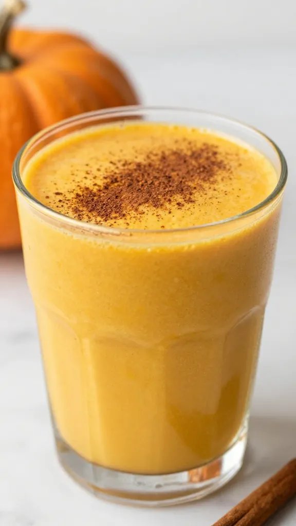 closeup keto pumpkin spice smoothie in clear glass, cinnamon dusted
