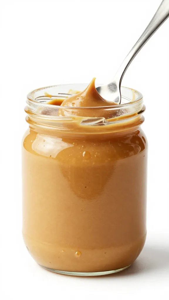 spoonful of creamy natural peanut butter, studio lighting