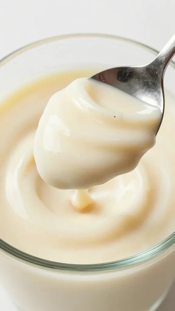 single spoonful of thick vanilla berry keto smoothie, glossy