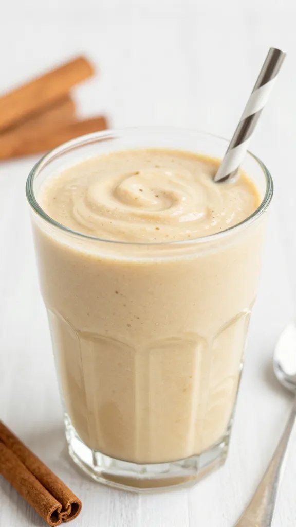 spoonful of thick cinnamon vanilla keto smoothie, creamy texture