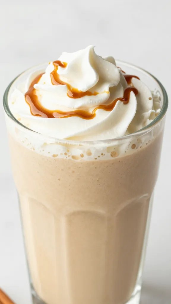 closeup keto cinnamon buttercream smoothie in clear glass