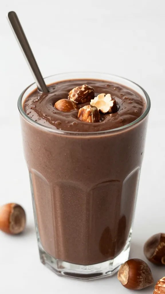 spoonful of glossy chocolate hazelnut keto smoothie