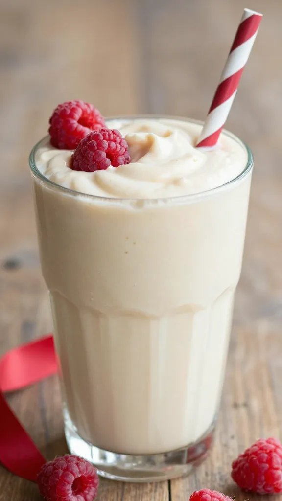 spoonful of thick vanilla keto smoothie with raspberry ribbon