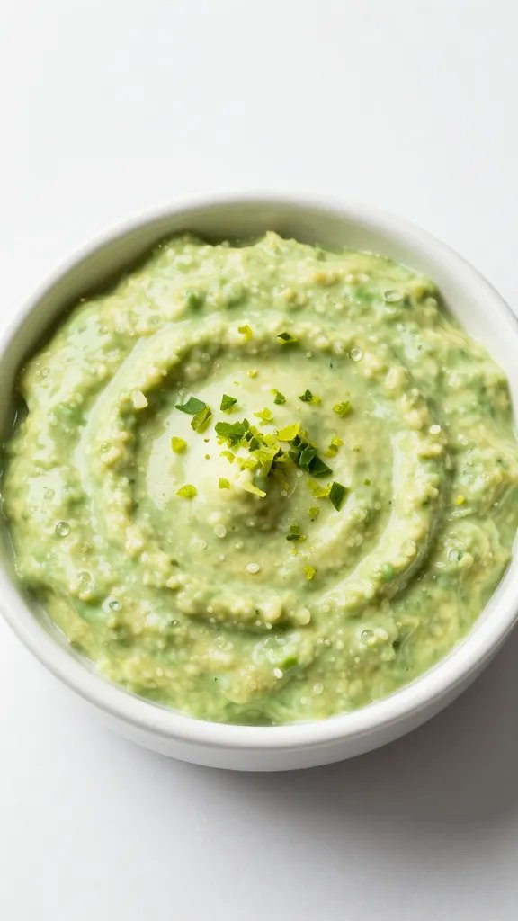 small bowl of creamy avocado dressing with lime zest garnish