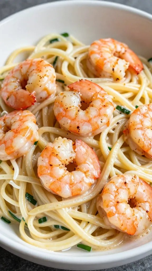 closeup bowl of keto Cajun shrimp Alfredo over zoodles