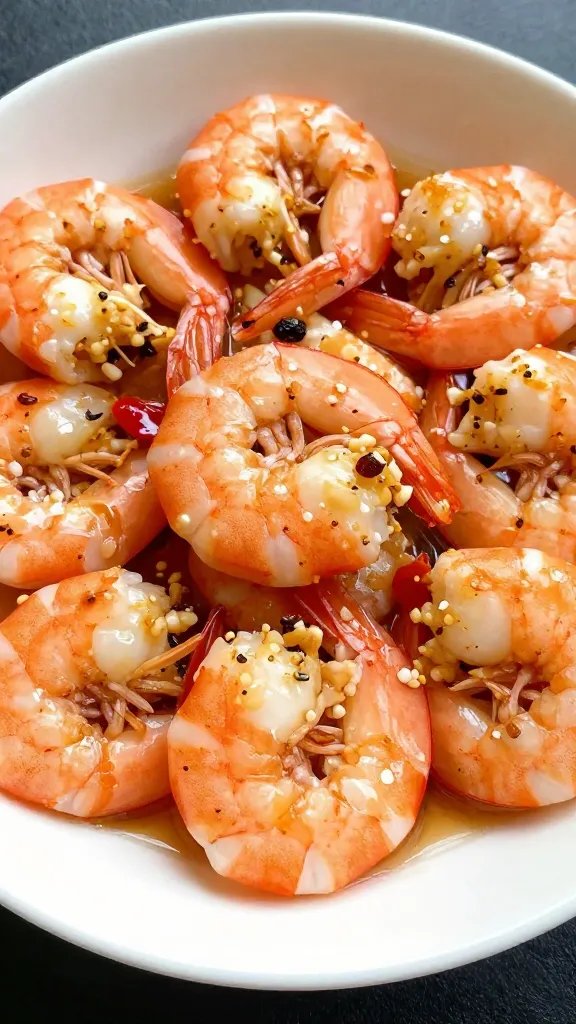 closeup bowl of spicy garlic keto shrimp