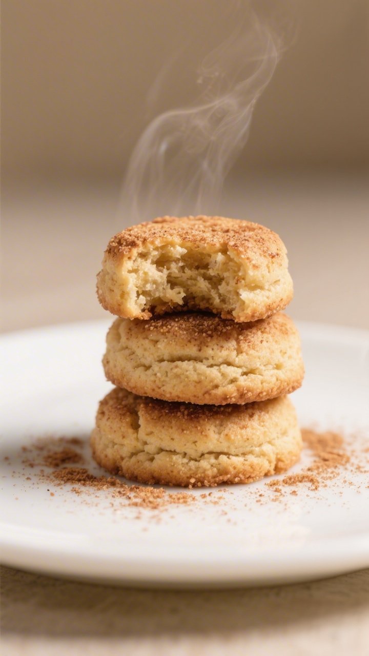 Close-up detail of a plated final presentation: a small stack of three 100-Calorie Snickerdoodle Bit