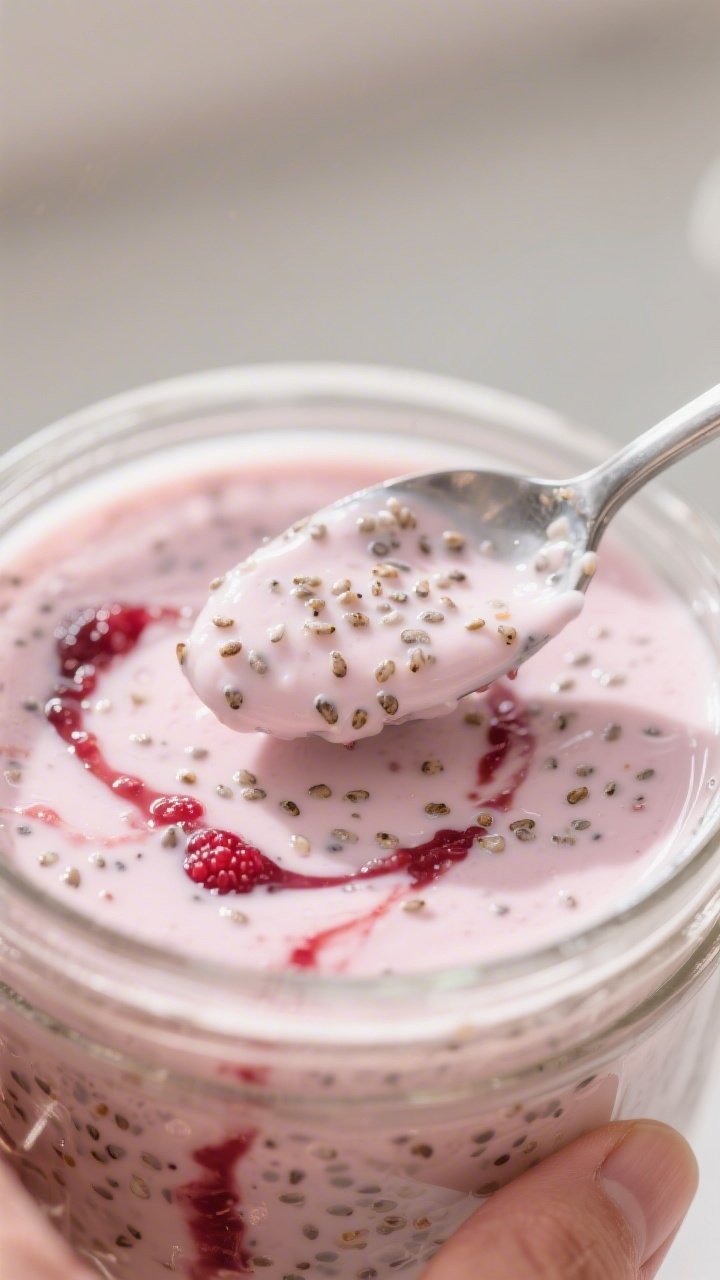 Close-up process shot of the pudding right after the “rest and stir” step in a transparent jar: 