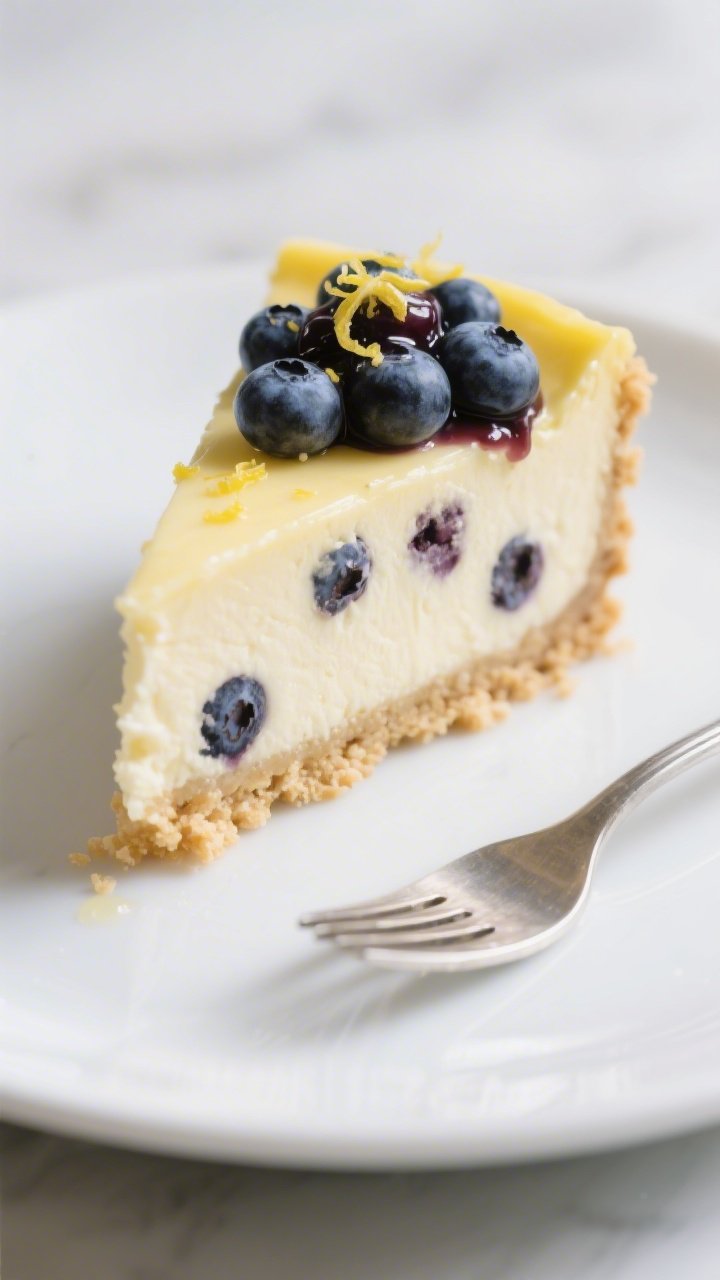 Close-up, three-quarter angle of a single plated slice showing the interior details: pale lemony che