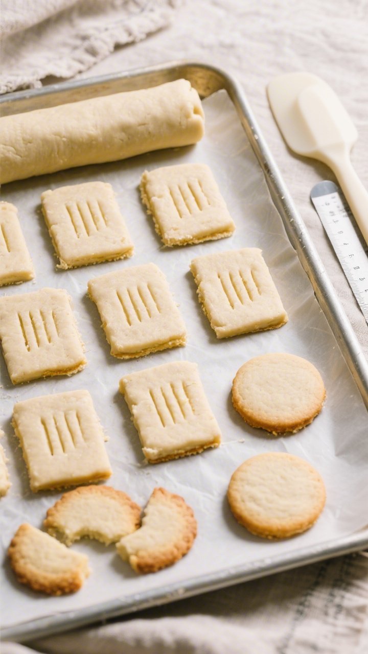 Cooking process — Keto shortbread dough being rolled and shaped: Overhead shot of chilled keto sho