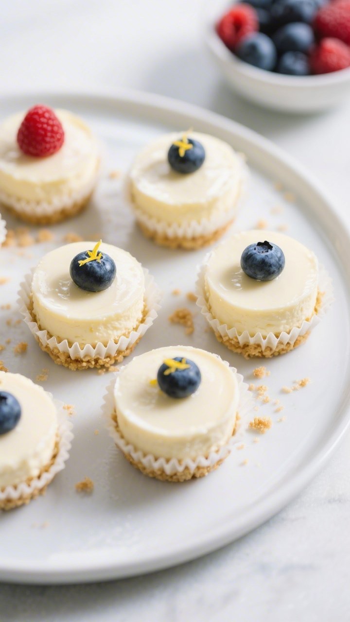 Final plated/top view: Overhead shot of chilled 100-calorie cheesecake cups unwrapped and arranged o