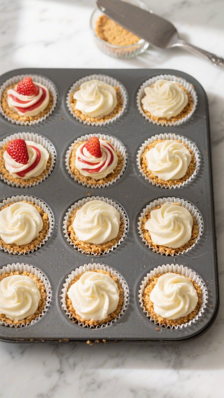 Overhead shot of a 12-cup muffin pan lined with paper liners, each filled with firmly packed, golden