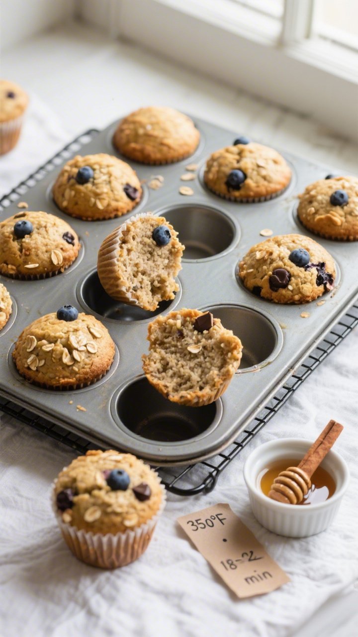 Overhead shot of freshly baked healthy gluten free muffins cooling in a 12-cup tin on a wire rack, g