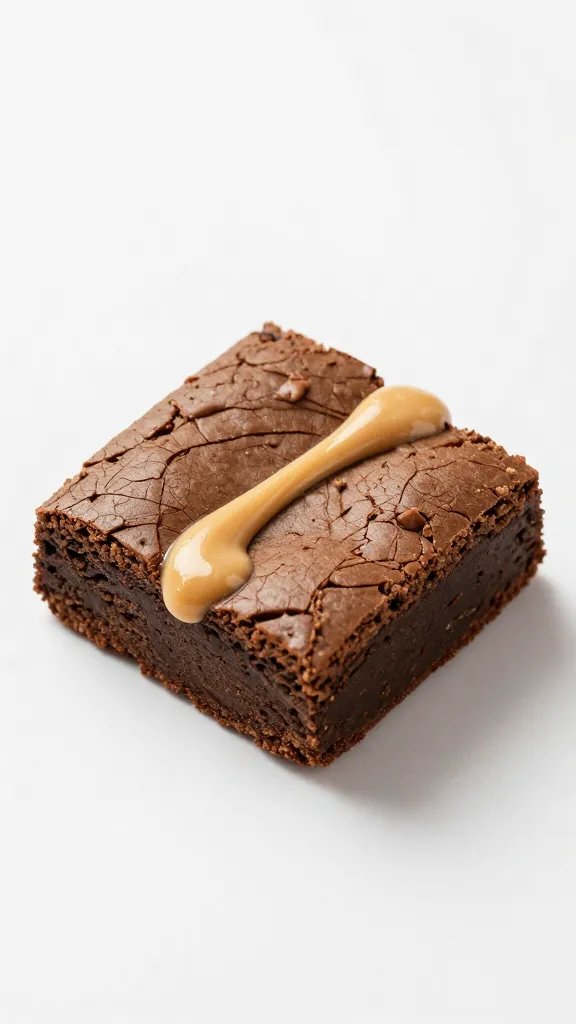 single square keto brownie with visible peanut butter ribbon