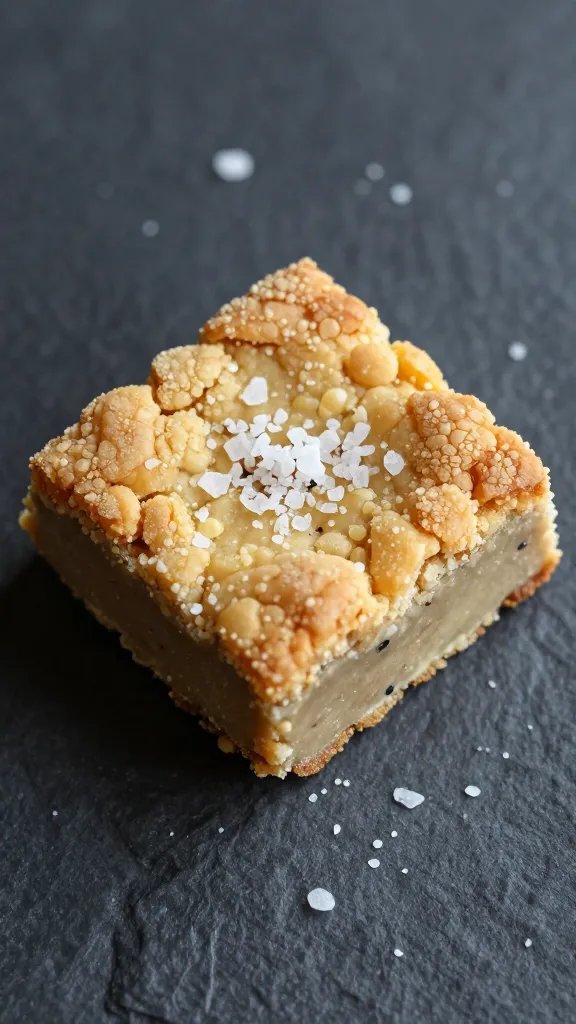 single square keto bar with flaky sea salt garnish