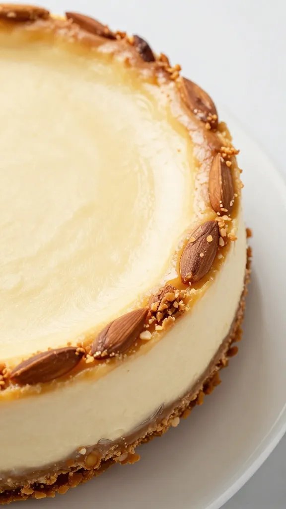 almond crust edge of keto cheesecake, sharp detail