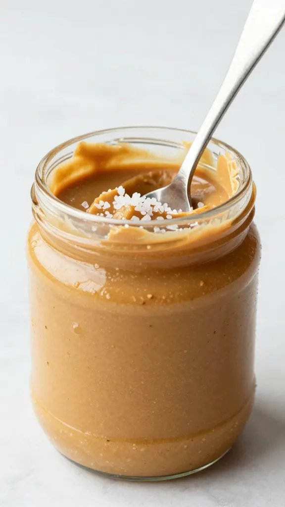 spoonful of natural peanut butter with sea salt flakes