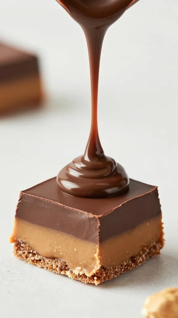 drizzle of melted sugar-free chocolate over peanut butter fudge cube