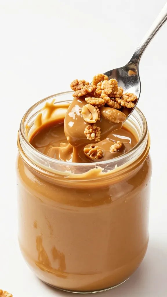 spoonful of unsweetened peanut butter with crisped protein cereal