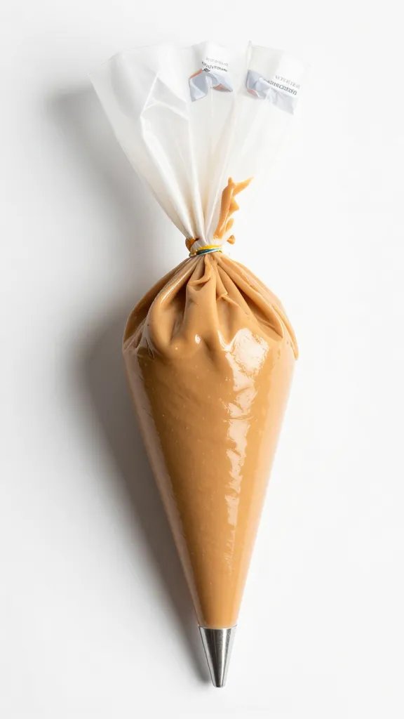 single piping bag filled with keto peanut butter frosting