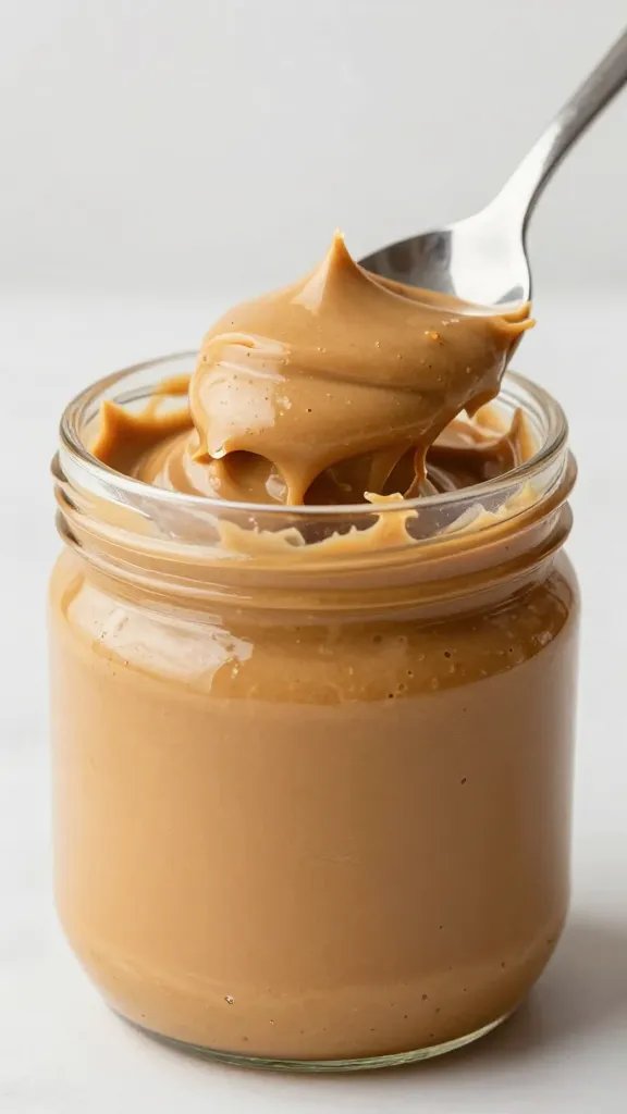 spoonful of silky keto peanut butter buttercream, macro shot
