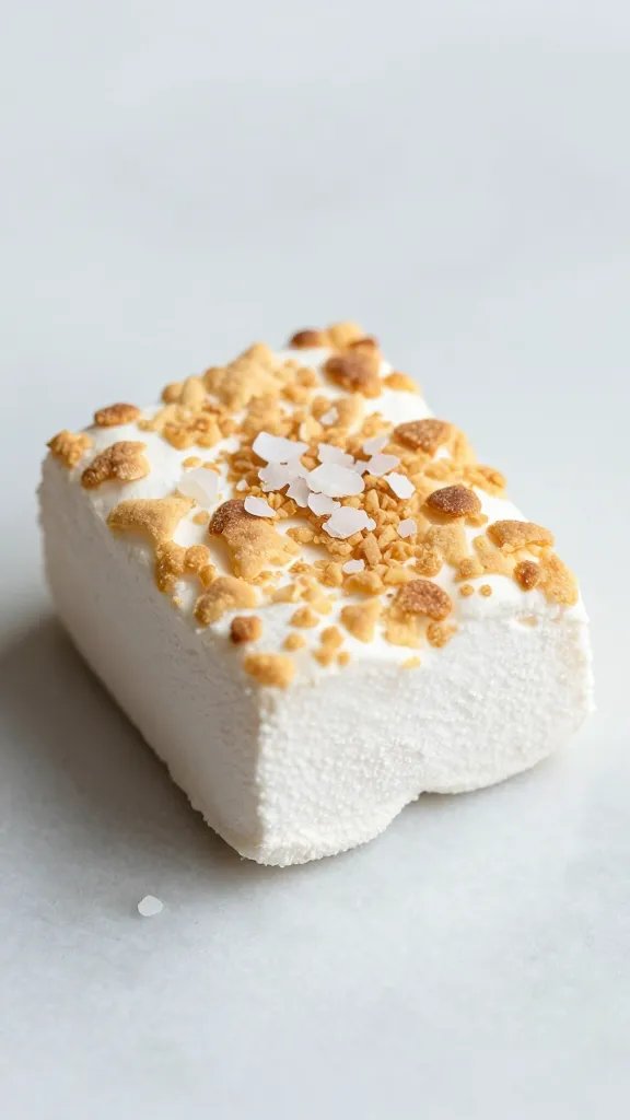 single keto marshmallow bar with flaky sea salt garnish