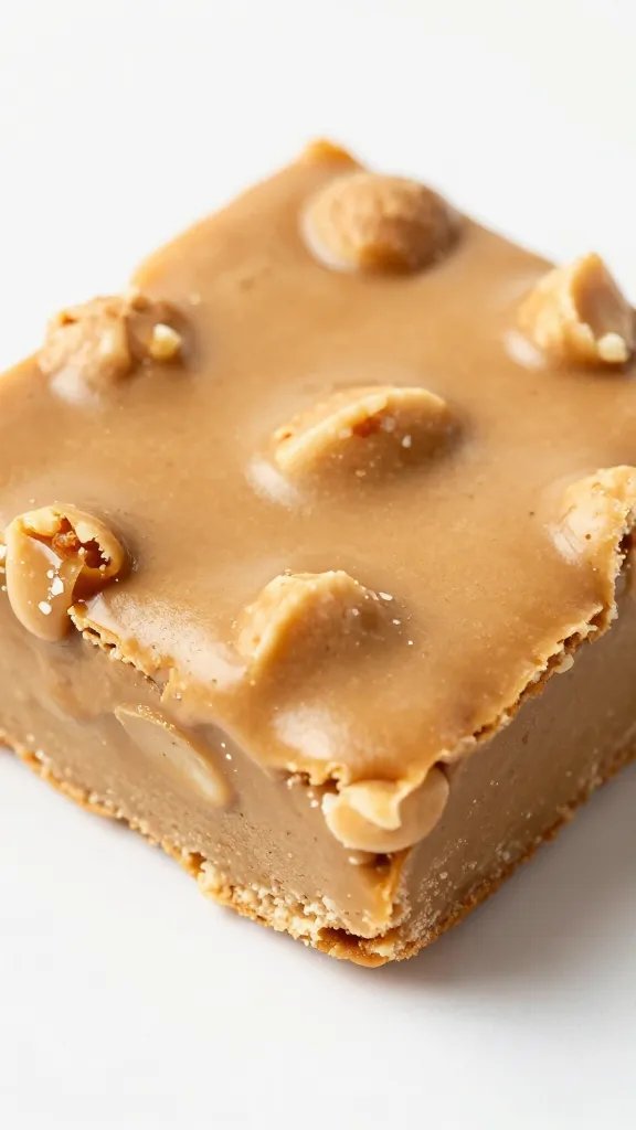 closeup keto peanut butter blondie square with melty chips