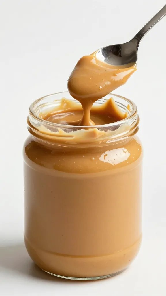 spoonful of creamy natural peanut butter, studio lighting