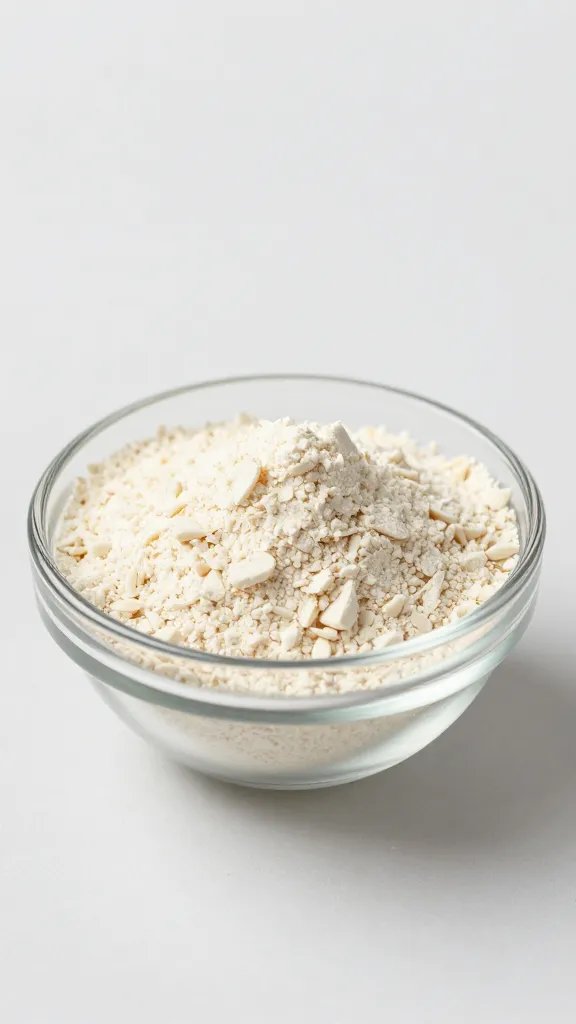 small glass bowl of super-fine almond flour, macro shot