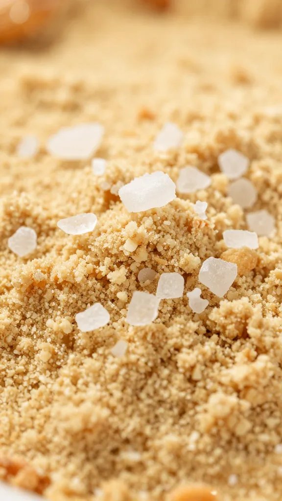 macro shot of almond flour crust with flaky sea salt