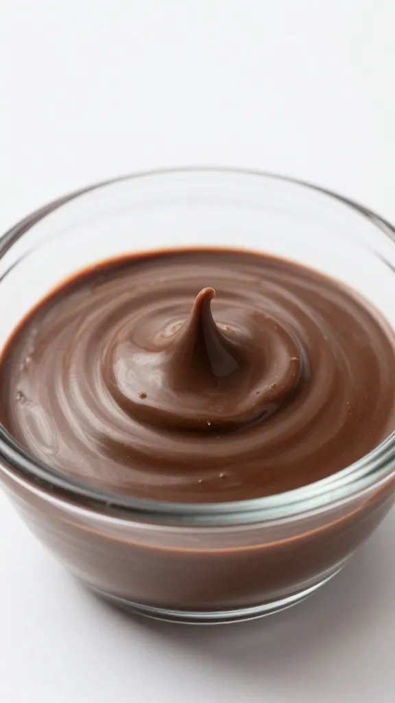 Small glass dish of melted sugar-free chocolate, macro shot