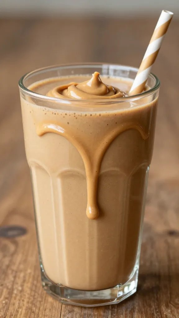 spoonful of thick keto peanut butter smoothie, drips
