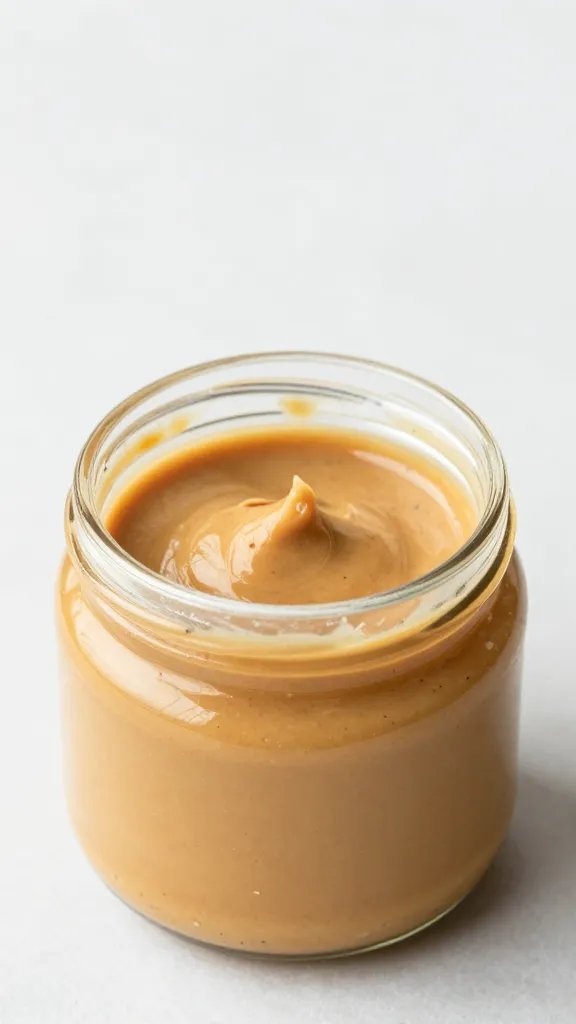 glass jar of creamy peanut butter with monk fruit sweetener nearby