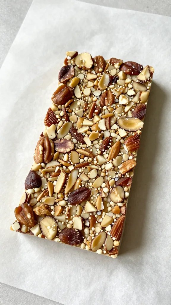 Single shard of nut-studded keto bark on parchment