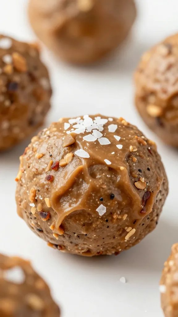 single keto peanut butter protein ball with sea salt flakes