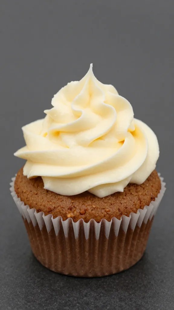 single keto peanut butter cupcake topped with silky frosting swirl