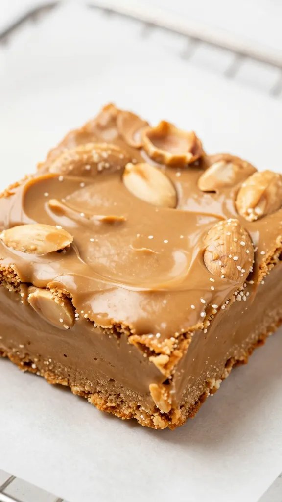 closeup keto peanut butter almond flour blondie square on parchment