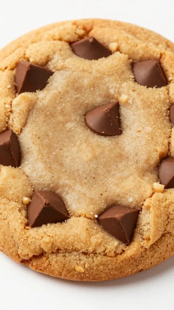 closeup keto peanut butter chocolate chip cookie, chewy edge