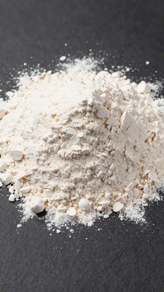 mound of almond flour on dark surface, soft side light