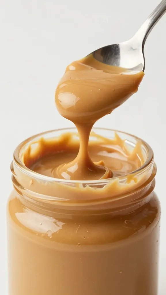 spoonful of silky peanut butter cream, macro shot