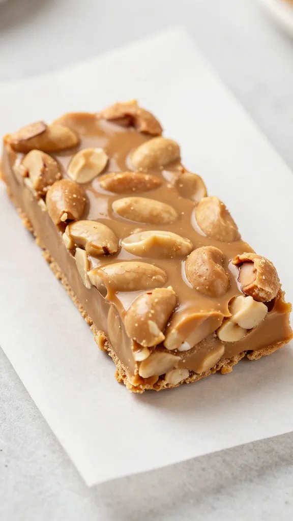 single sliced keto peanut butter almond bar on parchment