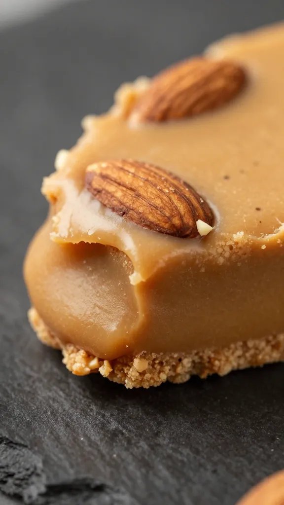 macro shot of keto almond flour peanut butter bar edge