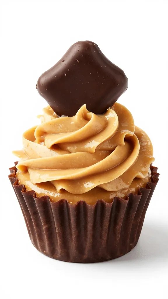 peanut butter cream cup topped with glossy dark chocolate snap