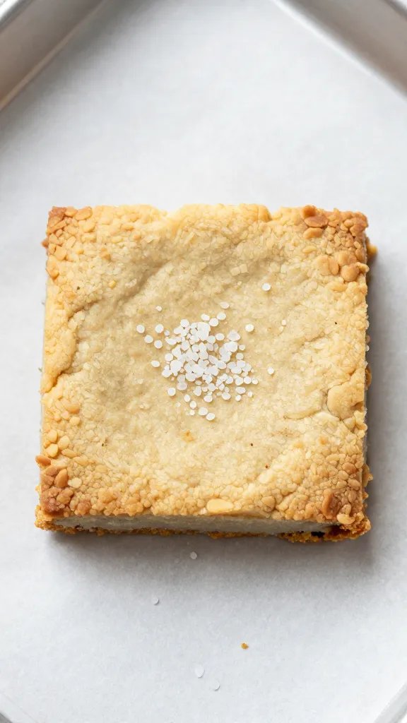 single square keto cookie bar on parchment with sea salt