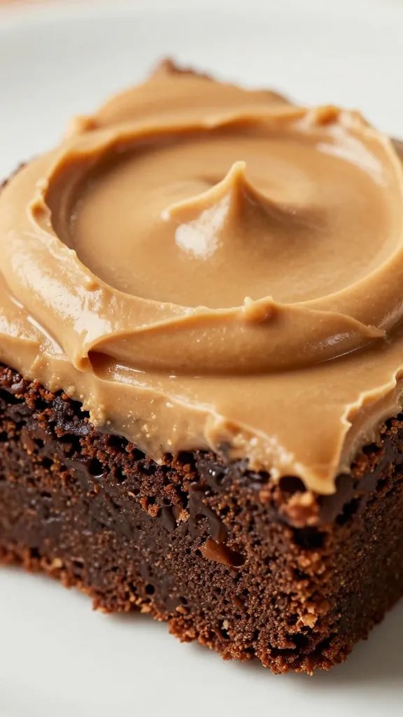 closeup keto peanut butter cream cheese brownie slice, swirled top